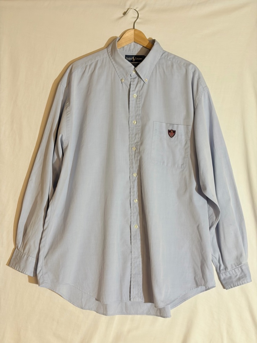 Vintage Ralph Lauren Blue Oxford Crest Pocket Button Down Shirt XL